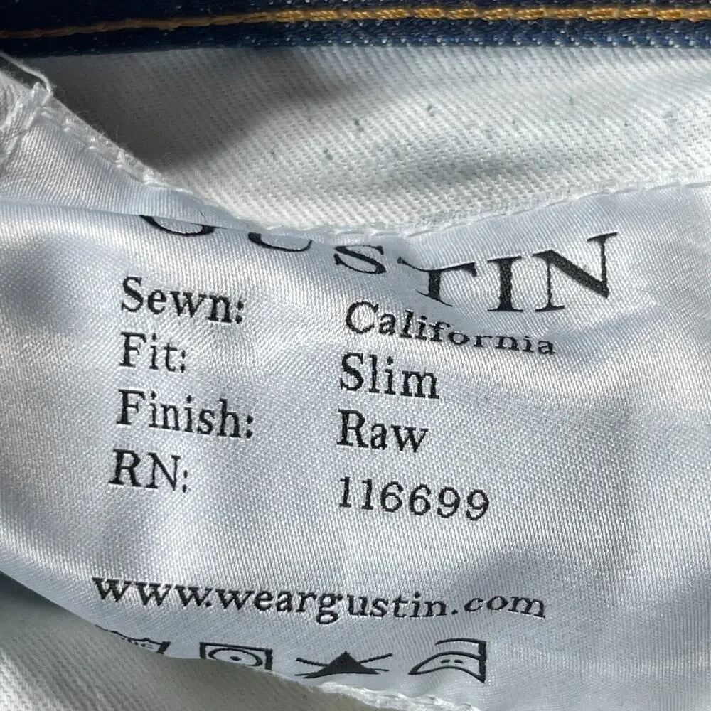 Gustin Jeans Men 31x34 Slim Fit Raw‎ Selvedge Denim Button Fly Made in USA